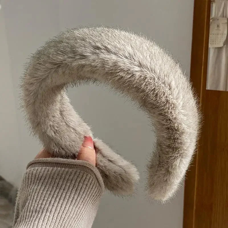 Fluffy Wide Hair Hoop Headband – Soft Furry Band for Women & Girls