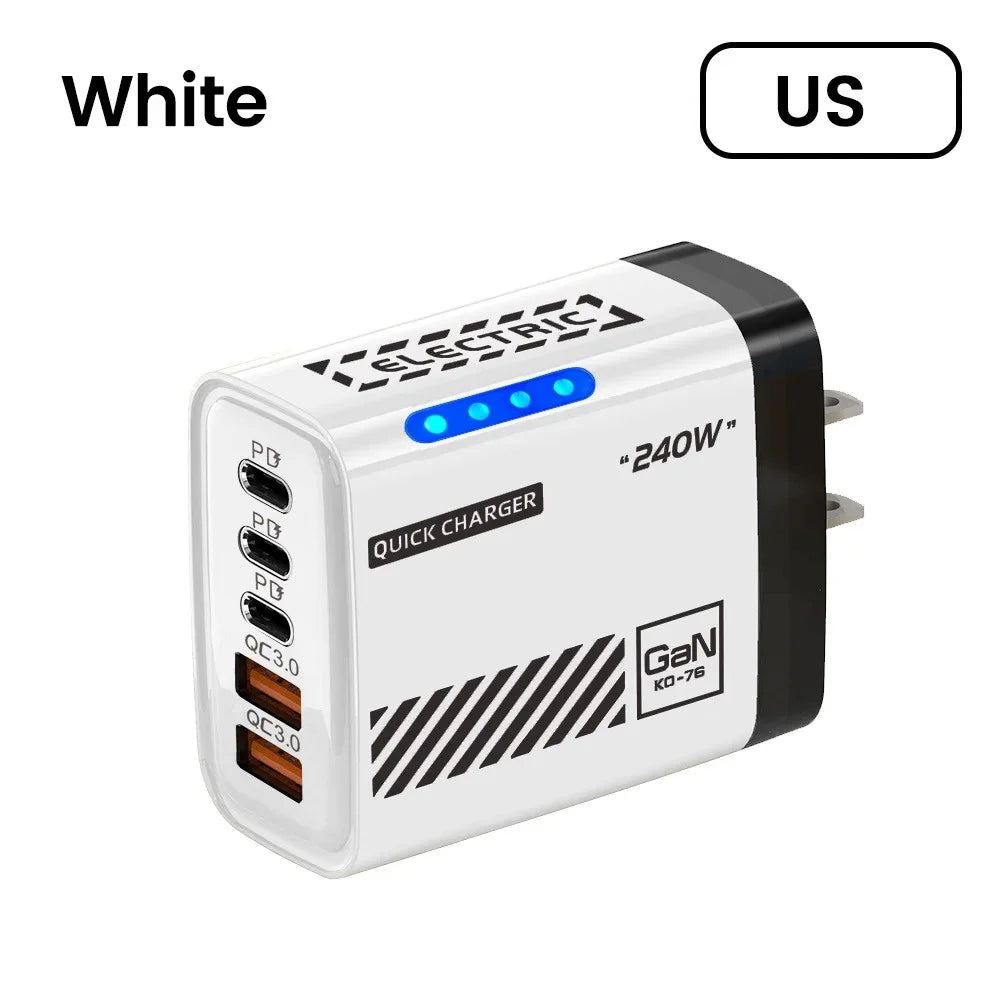 Total 240W USB Type C Fast Charging Charger For Samsung Huaweui iPhone Wall GaN Charger Multi Ports Mobile Phone Power Adapter Oasis Select US White
