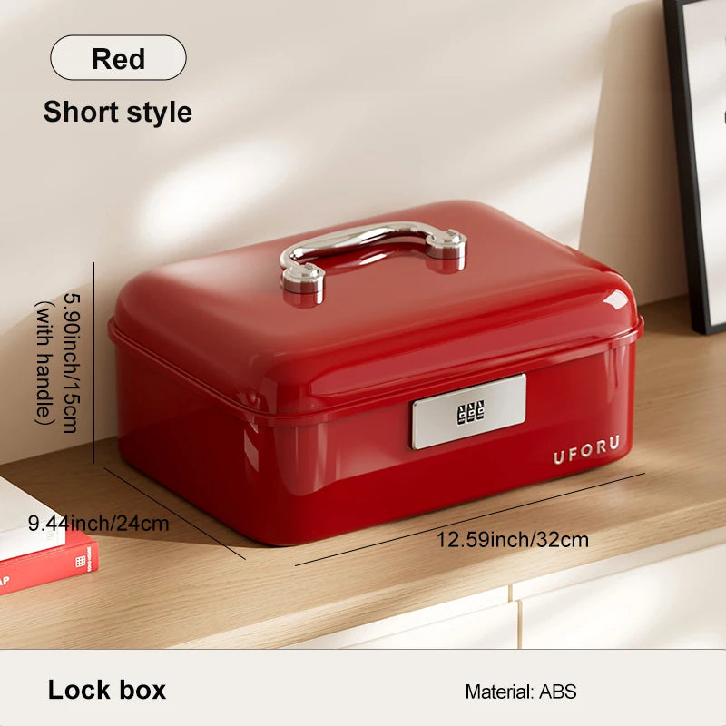 Storage boxes with combination locks, combination lock boxes, home security storage boxes, large-capacity compartmentalized Oasis Select red short style