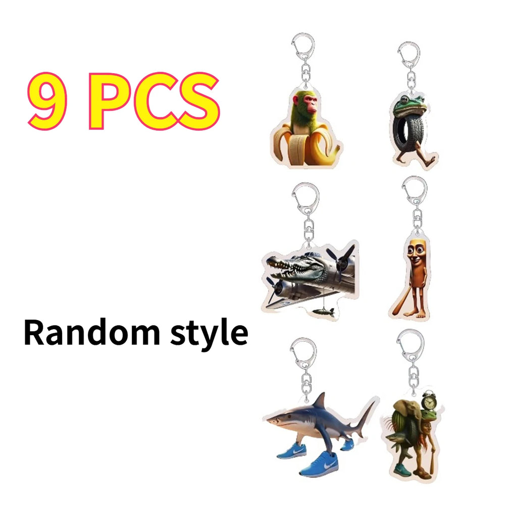 Ultimate Brainrot Meme Keychains – Funny Animal Charms, Gen Z Acrylic Keyrings for Teens, Short-video Trending Gifts Oasis Select 9pcs