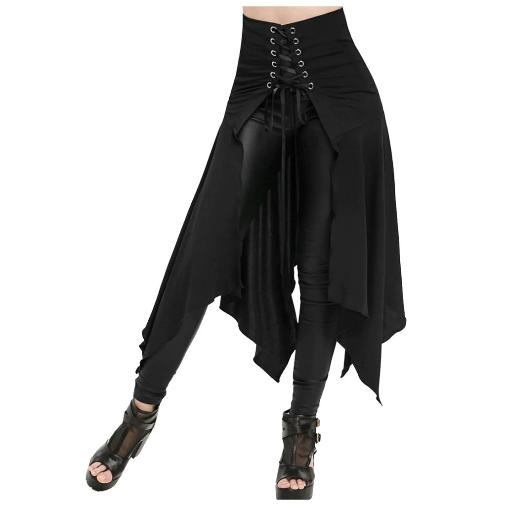 Gothic Black High Waist Irregular Long Skirt | Steampunk Women Gothic Long Skirt Oasis Select