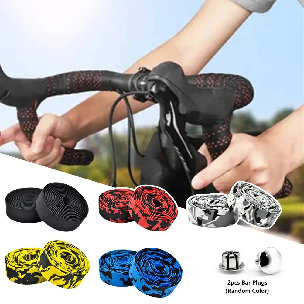 2pcs Road Bike Handlebar Tape Camouflage Cycling Wrap Wicking Tape Damping Stretch Absorb Sweat Anti-slip Handle Bicycle Belt Oasis Select