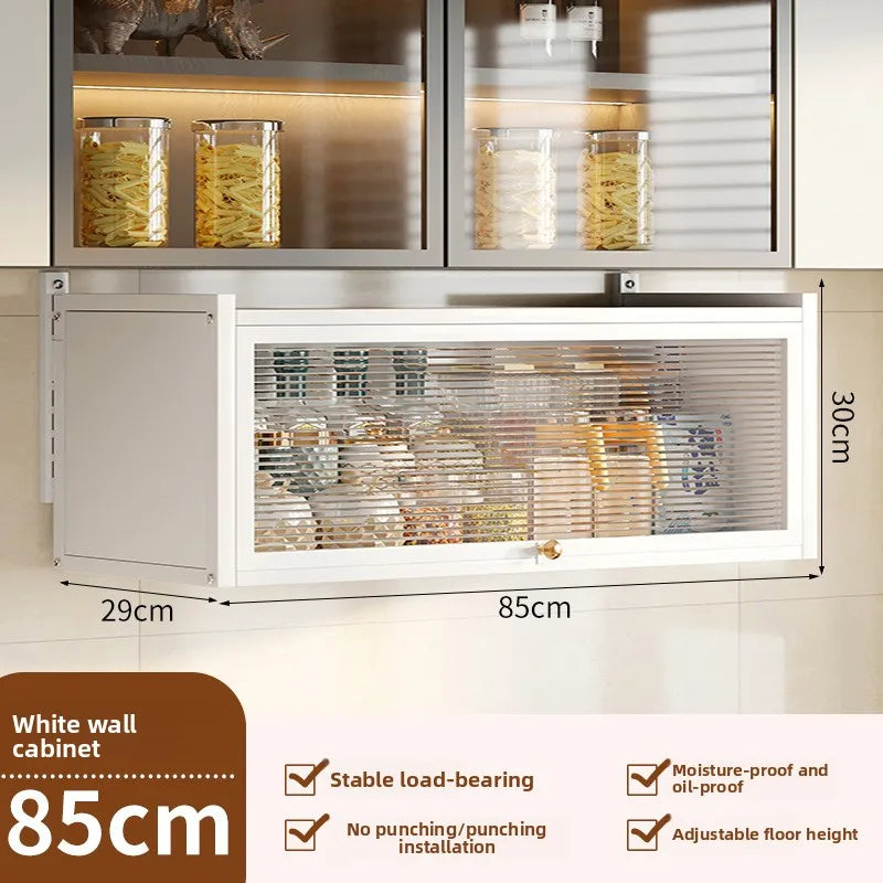 Kitchen multi-functional wall-mounted hanging cabinet seasoning rack upturned locker household dust with door storage rack Oasis Select White-85