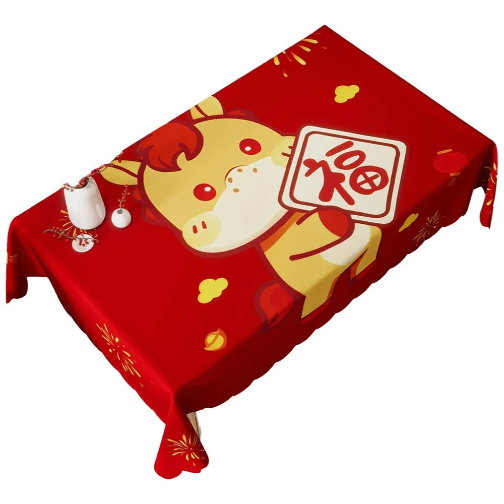 Waterproof New Year Tablecloth Stain Resistant Washable Table Cover Cartoon Light Luxury Decorative Tablecloth Oasis Select 100x140CM-Style F