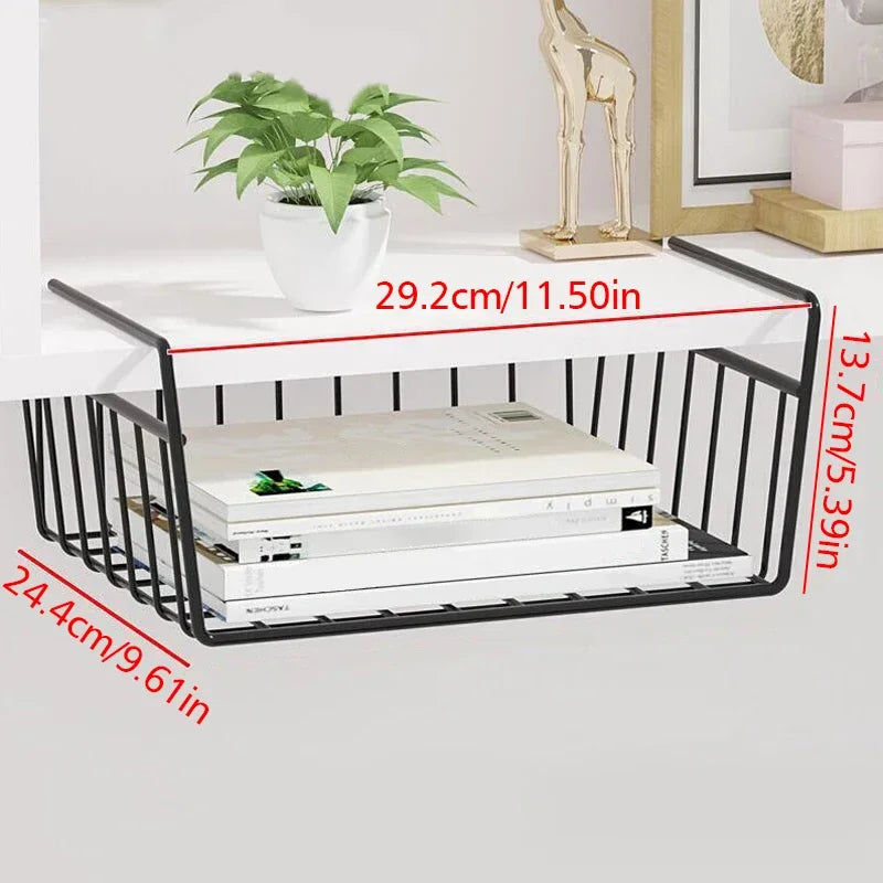 1pcs Portable Metal Iron Kitchen Shelf Under Table Hanging Net Basket Multifunctional Book Storage Rack Home Offices Organizer Oasis Select Black M