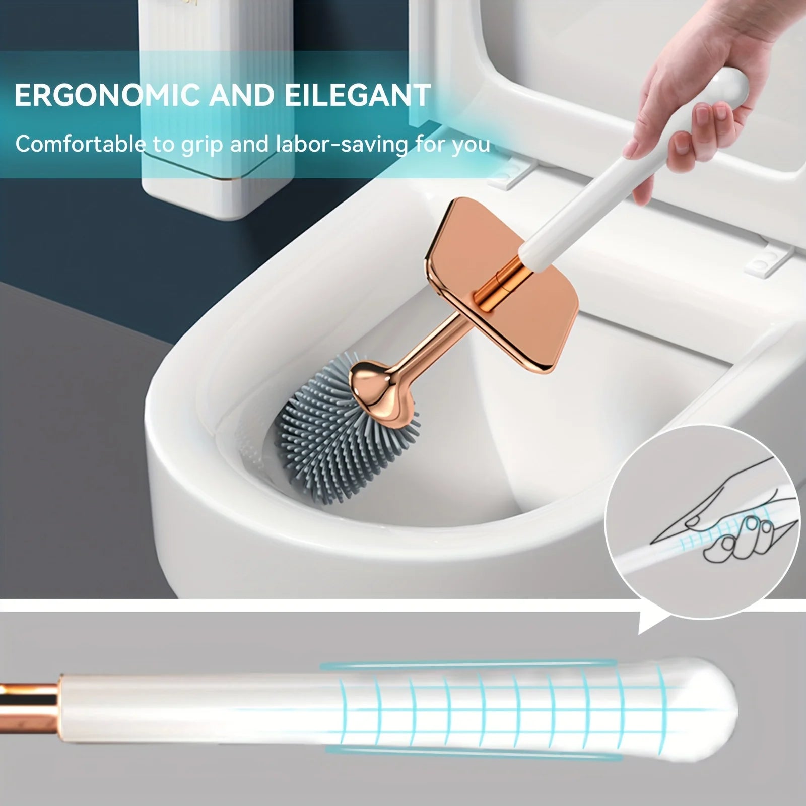 Silicone Toilet Brush Set Long Handle No Drill Wall Mounted Quick Dry Leak Proof for Bathroom Deep Cleaning Durable Multi Use Oasis Select