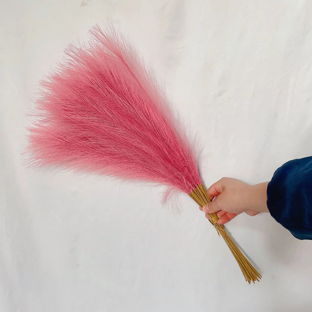 5PCS Artificial Pampas Grass Artificial Flower Home Party Table Flower Arrangement Decoration Wedding Decor Fluffy Reed Grass Oasis Select Deep Pink 5pcs