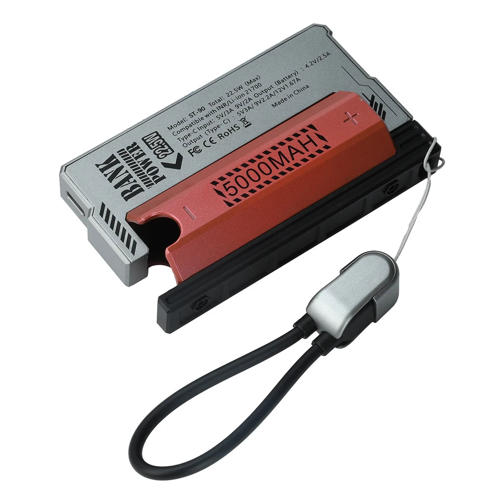 21700 Power Bank Case PD 22.5W Fast Charging Detachable Power Bank DIY Battery Case Built-in Cable Battery Box Oasis Select Red