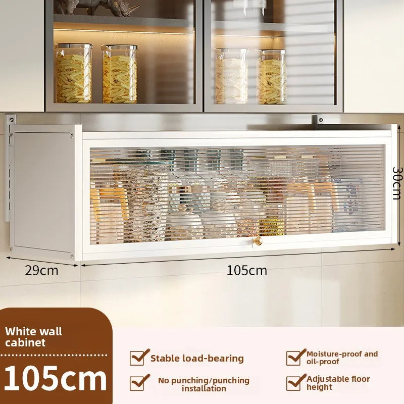 Kitchen multi-functional wall-mounted hanging cabinet seasoning rack upturned locker household dust with door storage rack Oasis Select White-105
