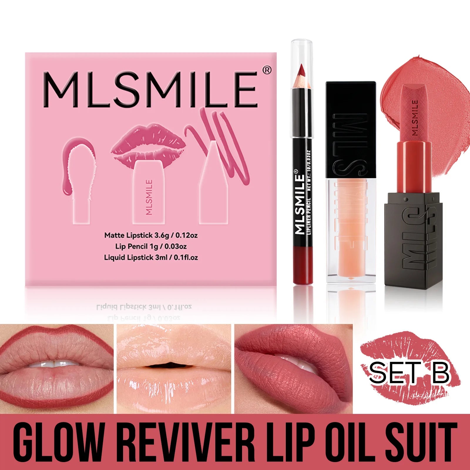 MLSMILE Matte Lipstick Set – Velvet Lip Glaze & Liner Kit Lip Makeup Kit Oasis Select B Full Size