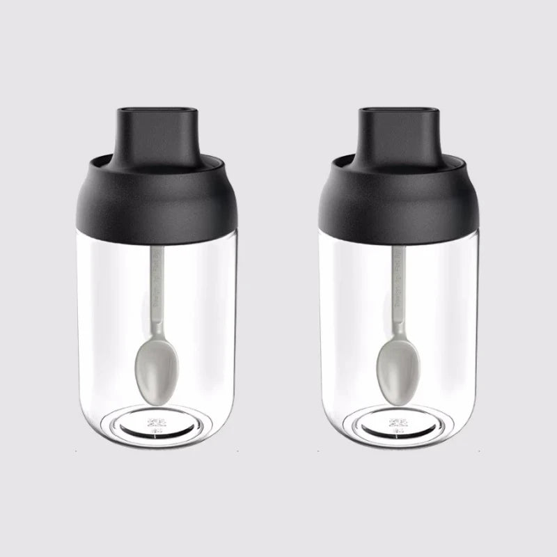 2pcs 250ML Oil Bottle Moisture-proof with Lid Spoon Pepper Jar Salt Shaker Combination Glass Kitchen Dining Seasoning Bottle Oasis Select Black-Seasoning-bott