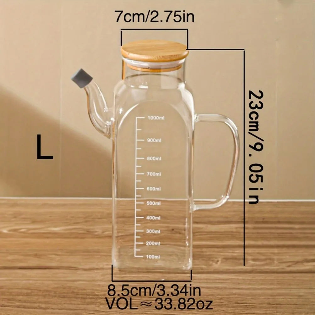 Glass Oil Pot 1000ml Large Capacity Vinegar Pot with Lid with Measurement Markings Hand Wash Only -Home Use Kitchen Accessories Oasis Select
