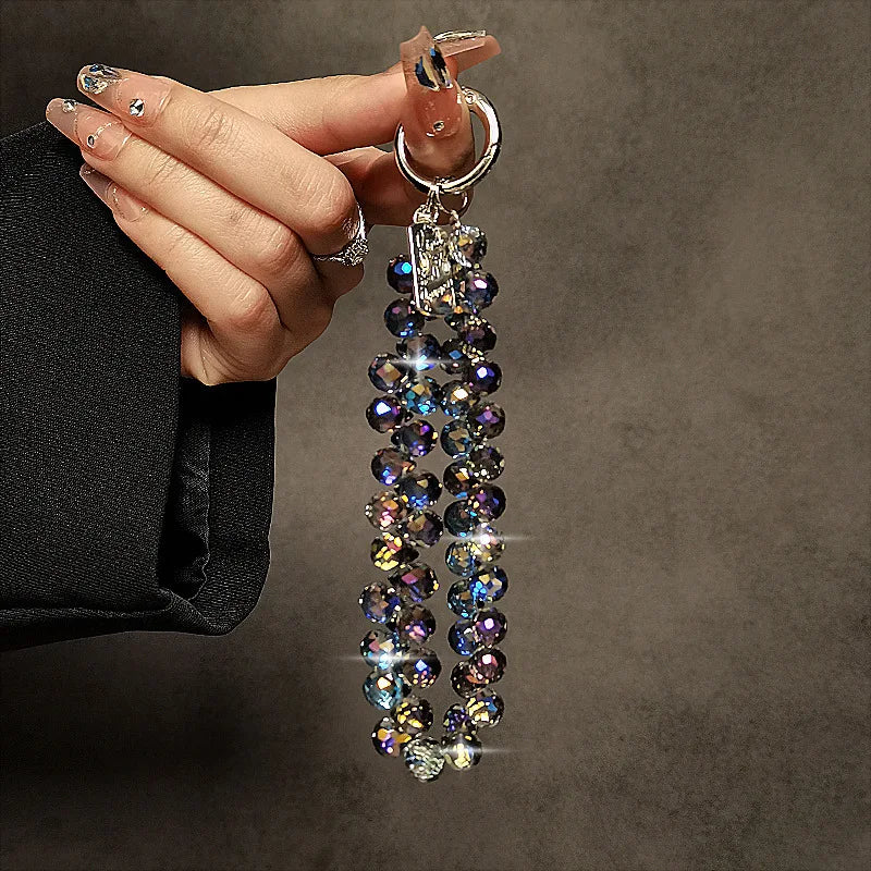 Luxury Sparkling Diamond Crystal Bead Wrist Strap Portable Chain Short Hanging Phone Charm Clip For Universal Use On Phone Cases Oasis Select PURPLE