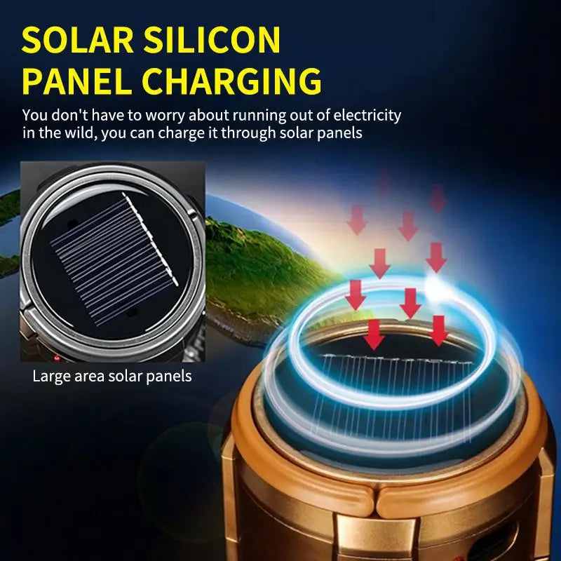 3-in-1 Solar Charging Camping Light, Flashlight with Built-in Fan, Multifunctional Outdoor Lighting Lamp Oasis Select