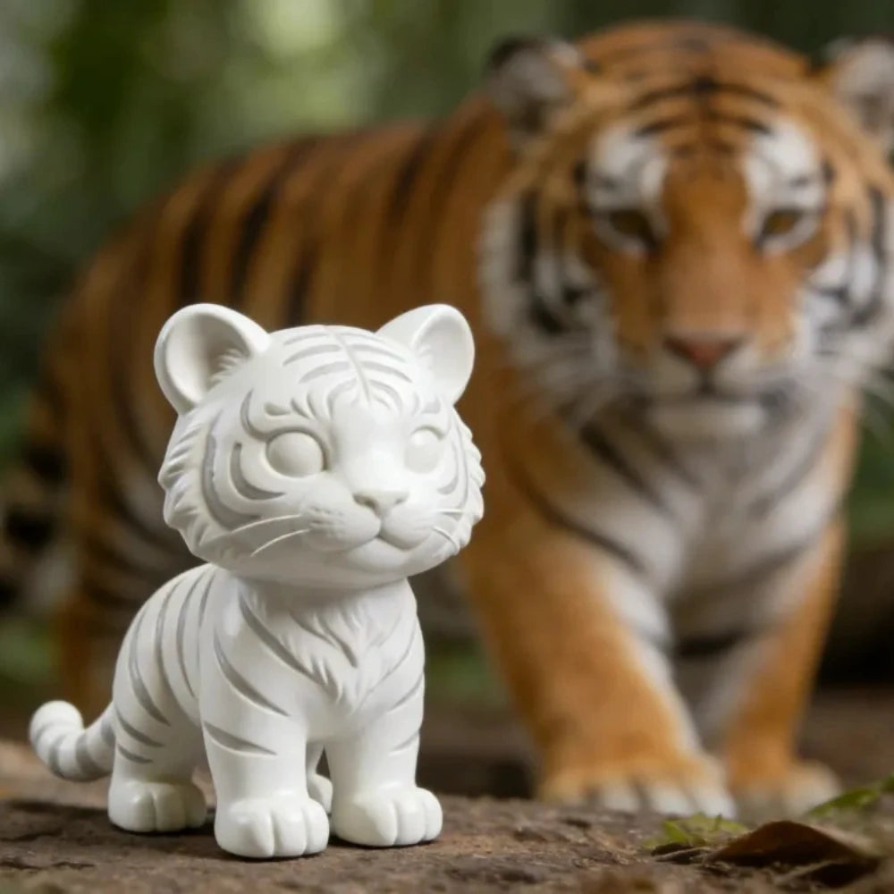 Diy Minimalist White Standing Tiger Figurines Ornament Mini Unfinished Cub Sculpture for Bonsai Micro Landscape Room Decor Gifts Oasis Select