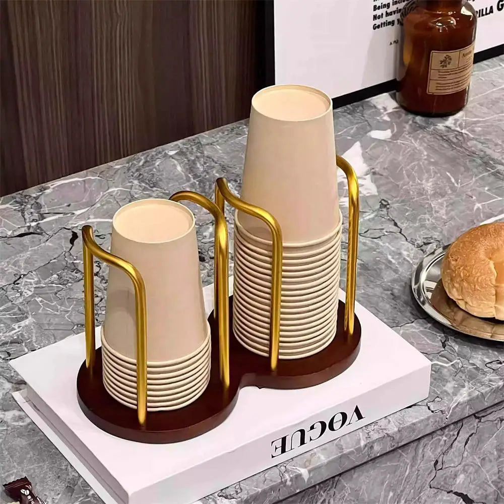 Bamboo & Aluminum Desktop Cup Holder for Coffee & Tea