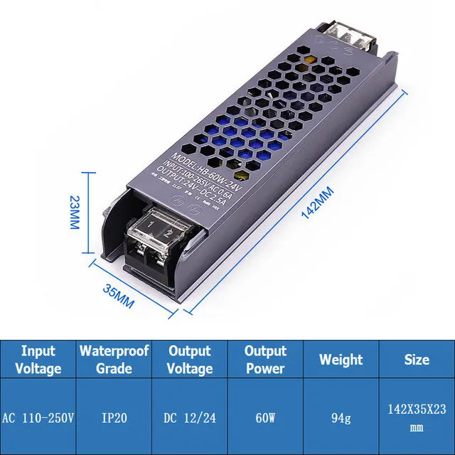 Ultra Thin LED Power Supply DC 12V 24V TO AC 110V 220V Lighting Transformers 60W 100W 200W 300W 400W 500W Driver For LED Strips Oasis Select 60W 12V