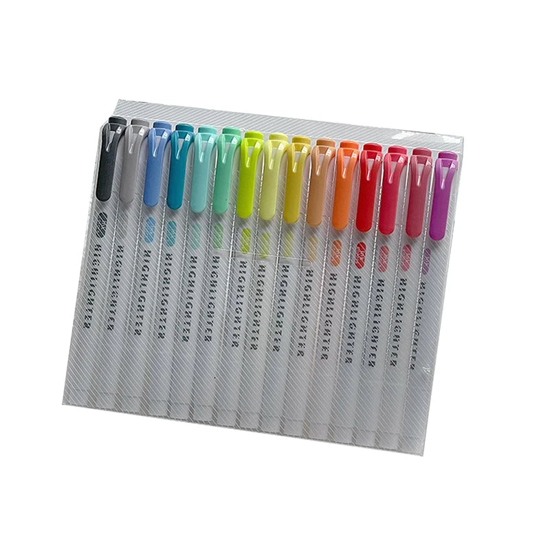 15 Colors Double Headed Highlighter Pen Set Fluorescent Drawing Markers Highlighters Pens Art Japanese Cute Pastel Stationery Oasis Select StyleA