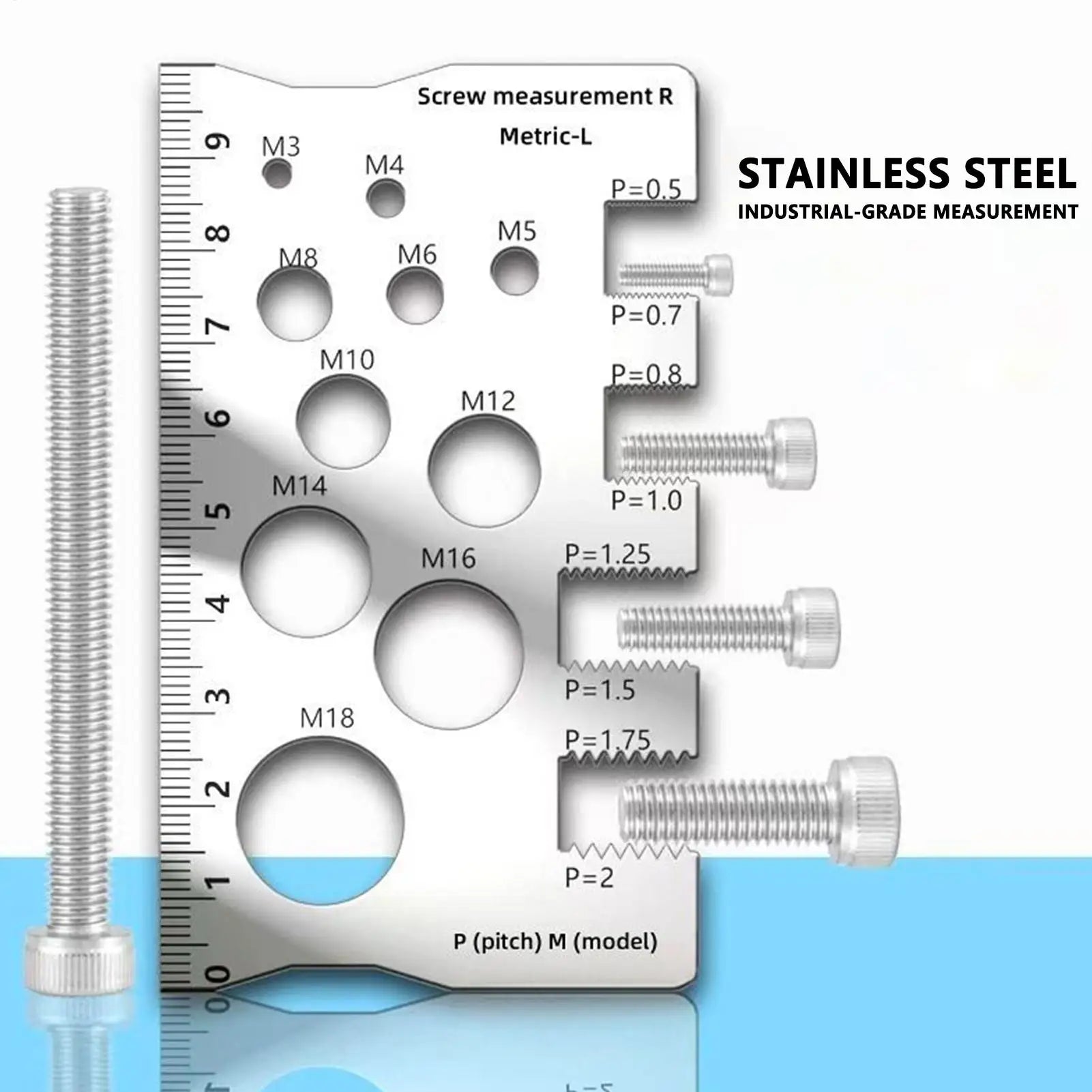 Thread Checker Bolt and Nut Gauge Stainless Steel Screw Sizing Tool for Woodworking Carpenters Engineers Construction Site Oasis Select