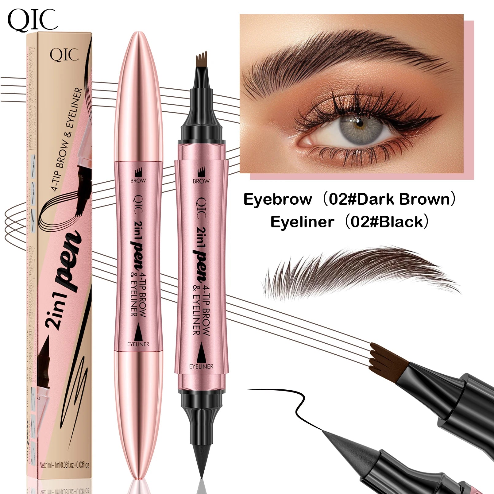 QIC 4-Split Tip Waterproof Liquid Eyebrow Pen – 4 Colors