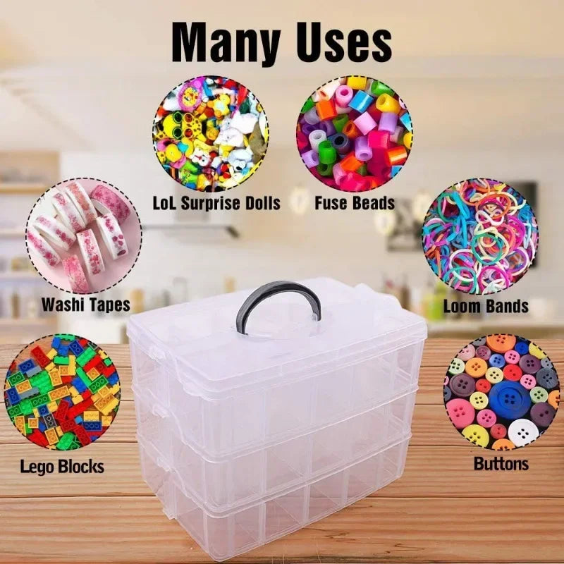 3-layer transparent storage box, stackable storage box, portable craft bead plastic box, jewelry storage box, storage tray Oasis Select