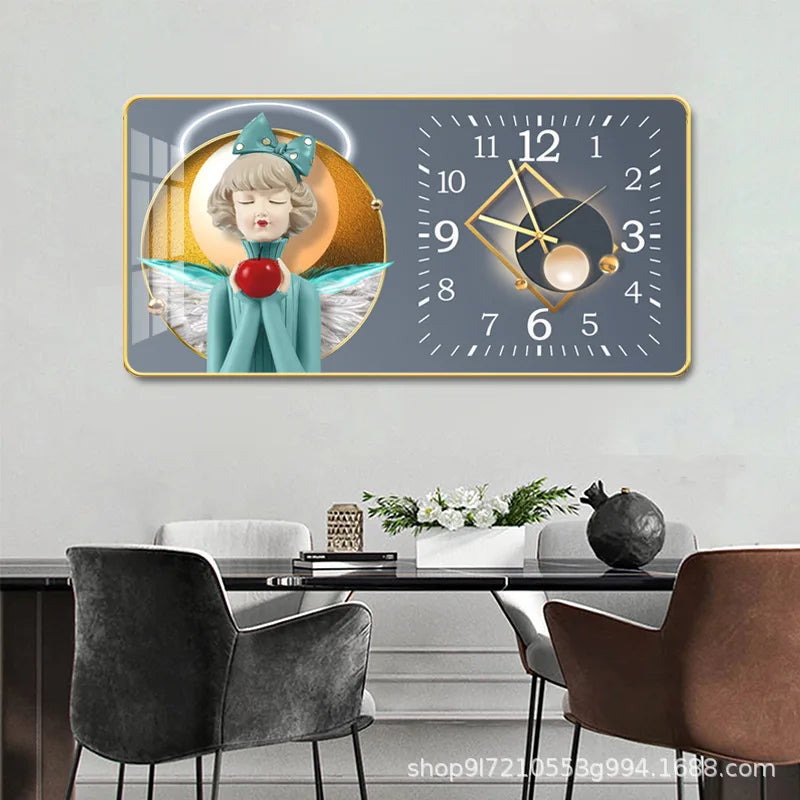 Light luxury fashion wall clock living room creative restaurant porch bedroom decorative painting silent hole free wall clock Oasis Select 1 Small 60cm x 30cm