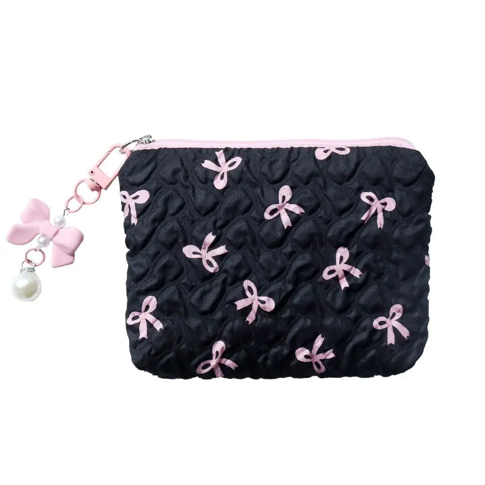 Fresh Small Floral Quilted Cotton Makeup Bag Little Bow Large-Capacity Girls' Make Up Organizer Travel Cosmetic Bag for Women Oasis Select Black