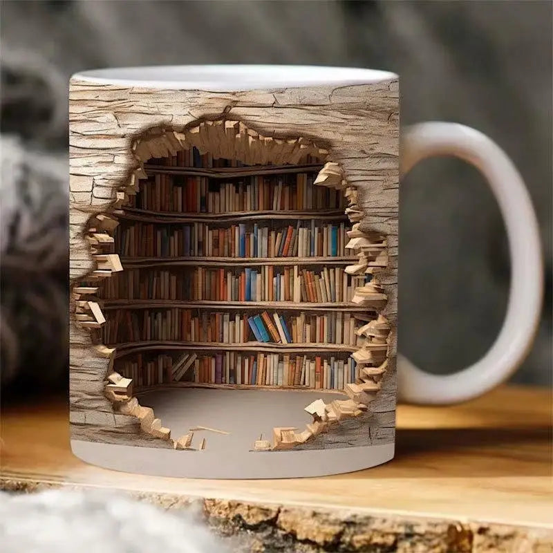 3D Library Book Mug Ceramic Shelf Mug Creative Space Design Multi-Purpose Mug Coffee Cup Study Milk Cup Friends Birthday Gift Oasis Select