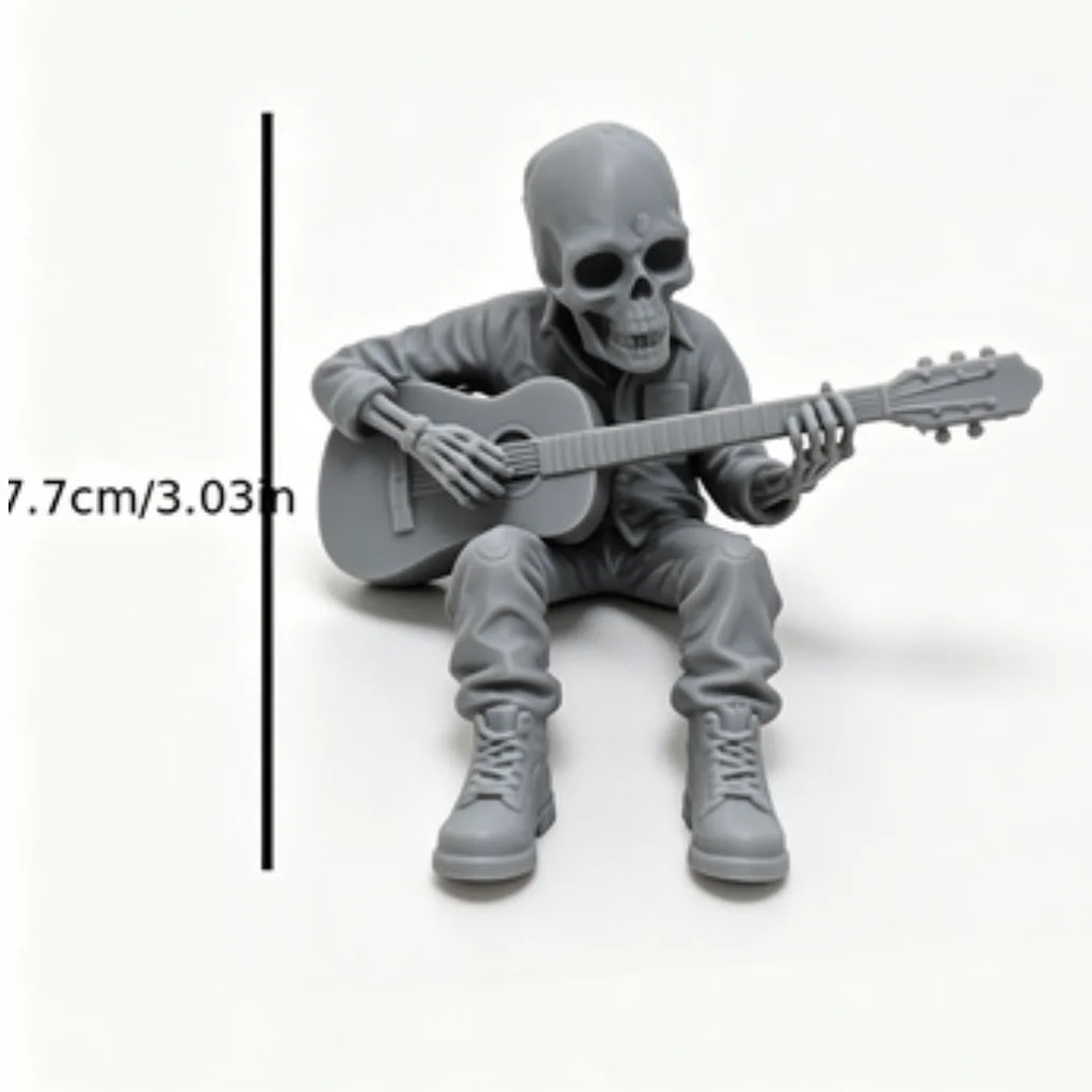 Rock Music Skeleton Guitar Player Statuettes Ornaments Rock Musician Ornaments Cool Home Desk Decor for Rock & Roll Lovers Gifts Oasis Select Guitar Skull Grey