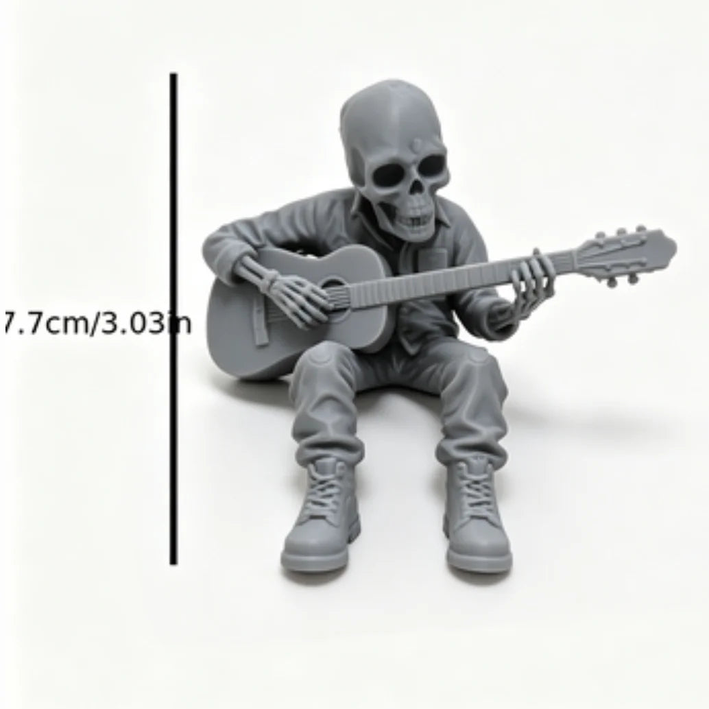 Rock Music Skeleton Guitar Player Statuettes Ornaments Rock Musician Ornaments Cool Home Desk Decor for Rock & Roll Lovers Gifts Oasis Select Guitar Skull Grey