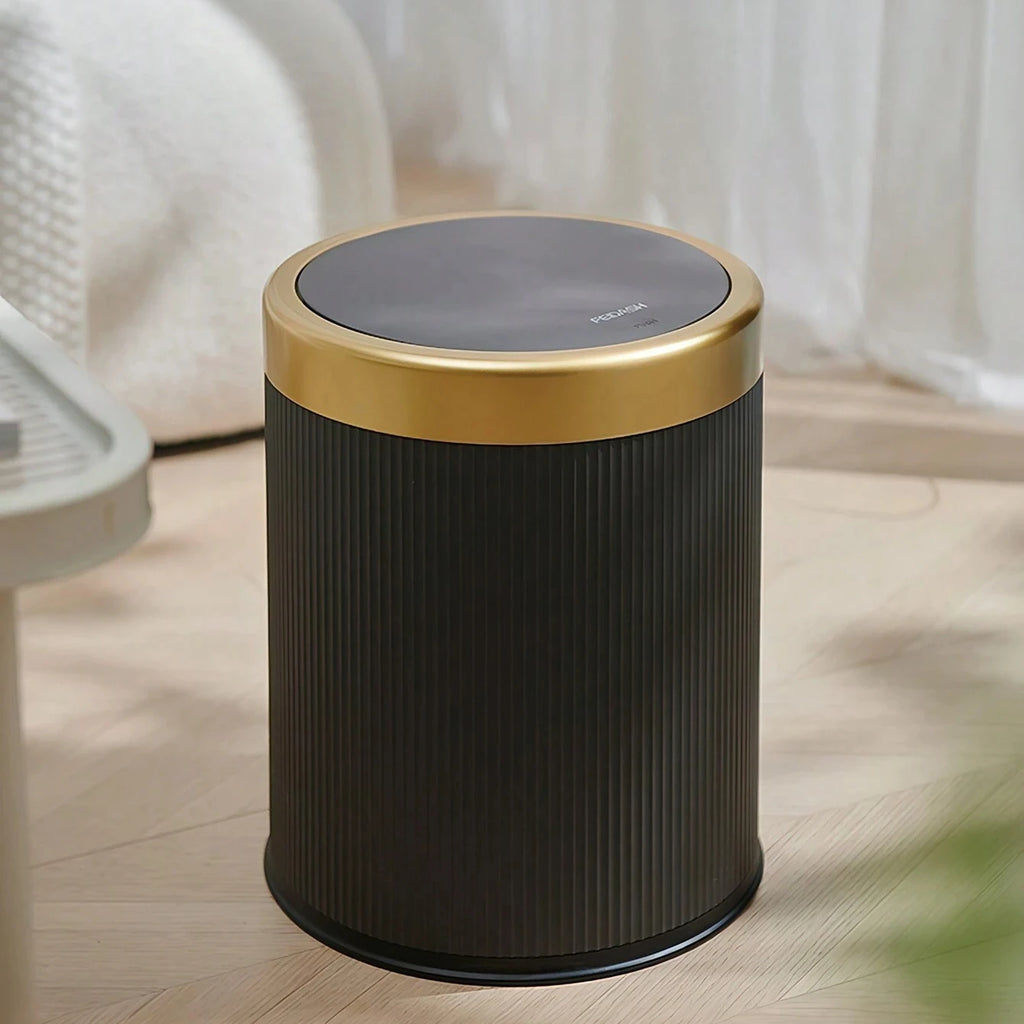 Modern White and Black Double Layered Trash Bin with Press Top Lid for Bathroom, Office and Bedroom Oasis Select black 12L