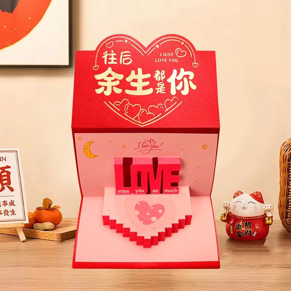 6/10 Slots Birthday Red Envelope Wish Lucky 3D Folding Cake Greeting Card with Bowknot Paper Cash Gift Bag Spring Festival Oasis Select 10 Cards Style K 175x88mm