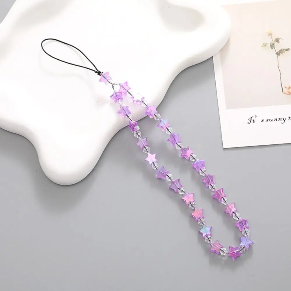 Cute Star Beaded Phone Chain Acrylic Beaded Korea Phone Pendant Lovely Coloful Anti-Lost Phone Chain Hanging Jewelry Girl Gift Oasis Select purple-star