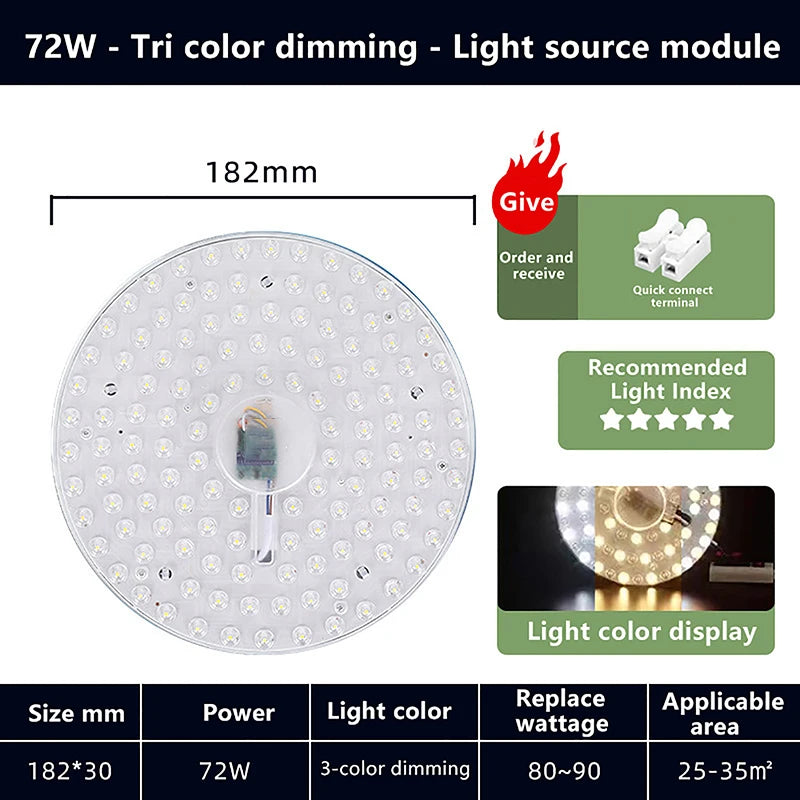 Hot Sale 1 Set Magnetic Suction LED Panel Circle Ring Light 12W 18W 24W 36W 48W 72W LED Round AC220V Ceiling Lamp Light Source Oasis Select 72W tricolour light