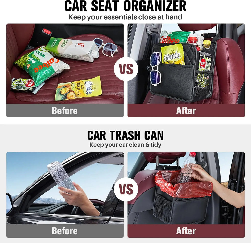 Car Seat Organizer Backrest PU Leather Waterproof Universal Fit Hanging Storage Bag Multi Pocket Kick Mat Travel Accessories Oasis Select