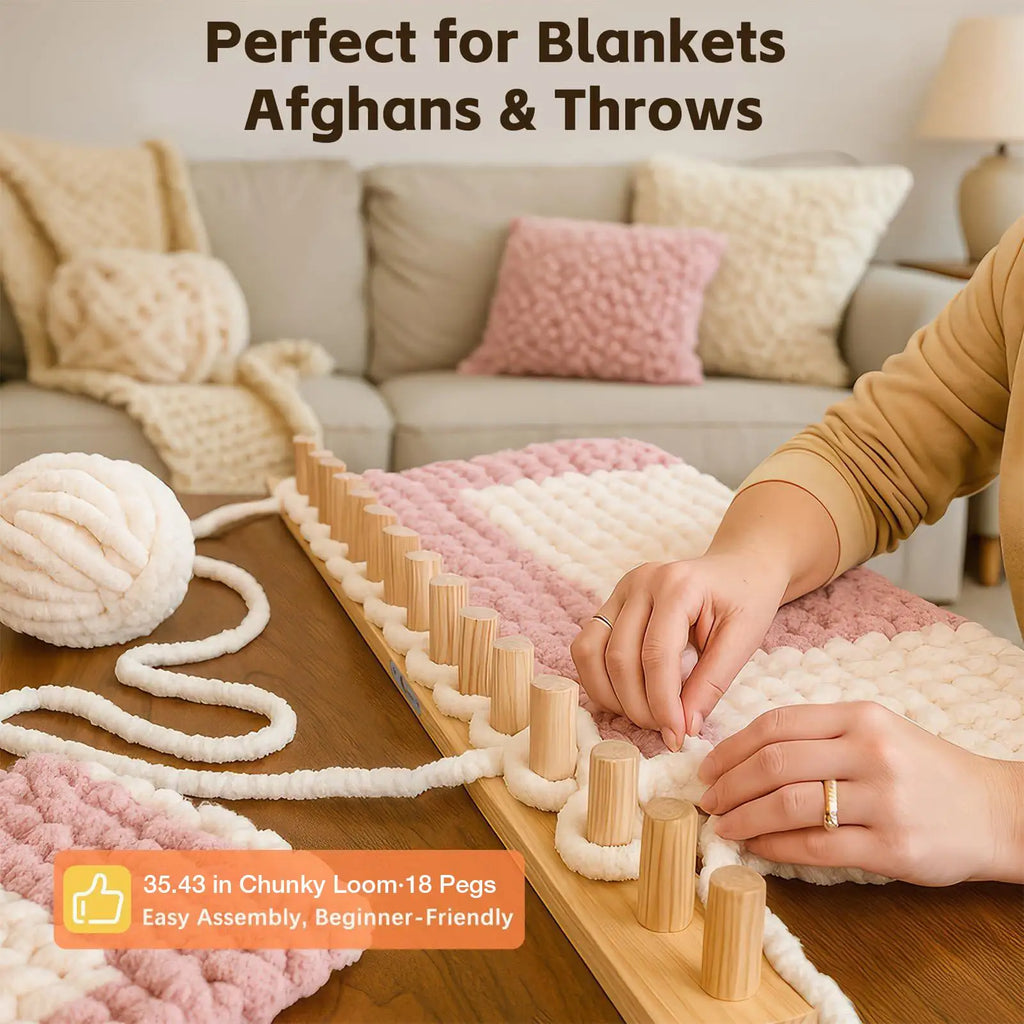 Knitting Loom 35 Inch Wood Chunky Yarn Loom Thick Yarn Weaving Tool for Kids Adults Beginners Couch Sofa Living Room Home Decor Oasis Select