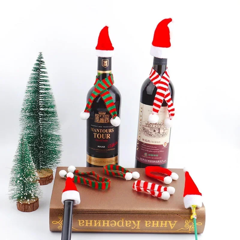 Mini Christmas Wine Bottle Covers Santa Hats Scarf Christmas Scarf Santa Hats for Dolls Home Decor Christmas Supplies Oasis Select