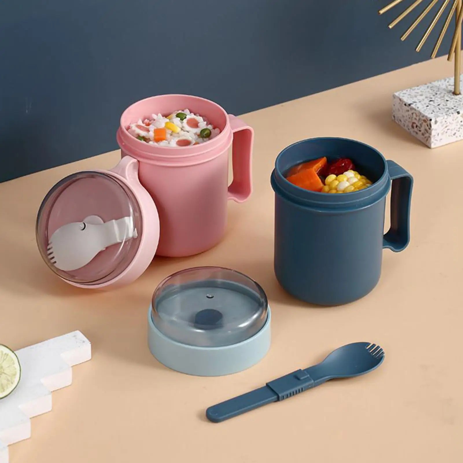 500ml Portable Breakfast Cup with Lid & Foldable Spoon | Leakproof