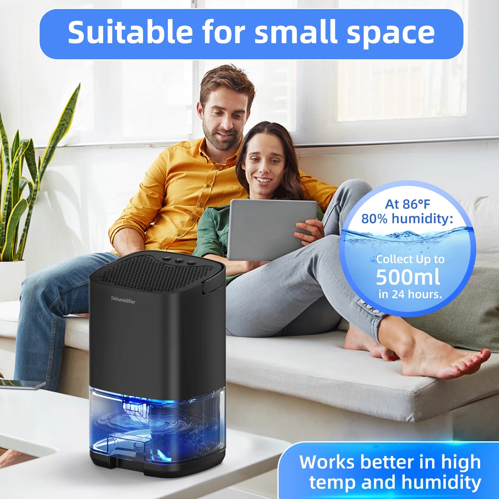 1pc 1000ml Portable Dehumidifier for Home Office and RV Eliminate Damp Mold and Moisture Easy to Use and Energy Efficient Oasis Select