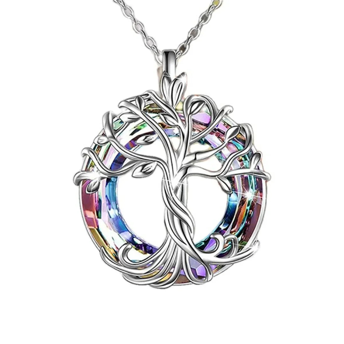 Exquisite Celtic Family Tree Necklace with Circle Crystal - Tree of Life Jewelry Gift for Women Girls Mom Birthday Oasis Select SILVER