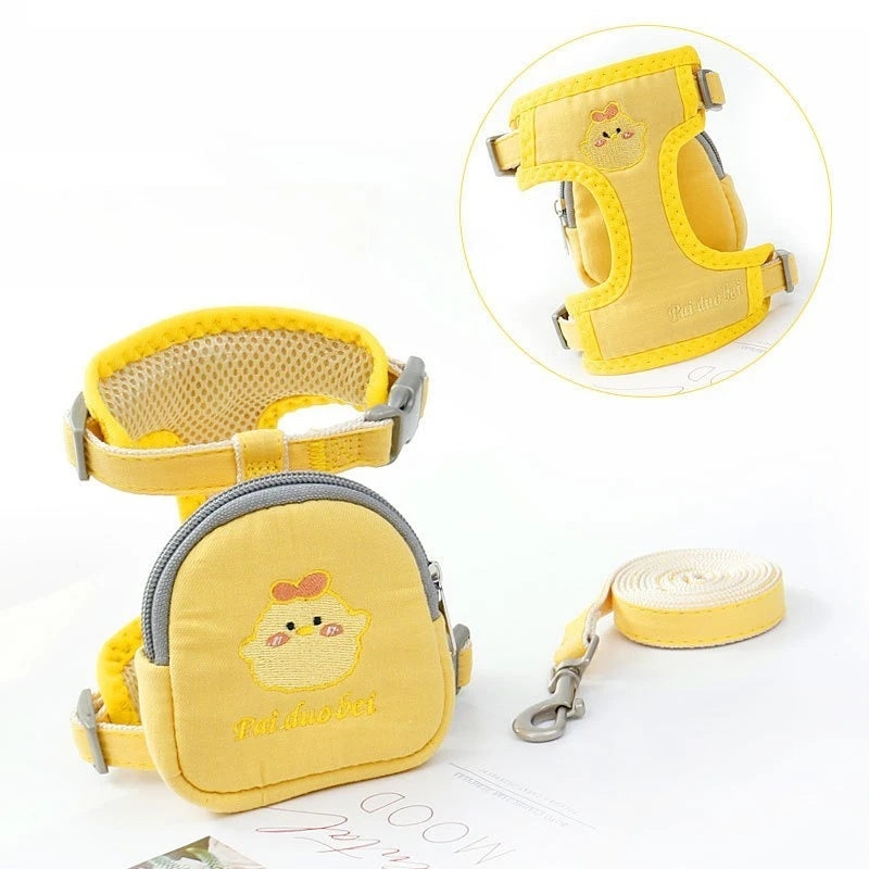 Cute Pet Backpack Leash Set with Cartoon Design for Dogs and Cats Stylish Walking Accessory Convenient Anti Detachment Oasis Select Yellow M