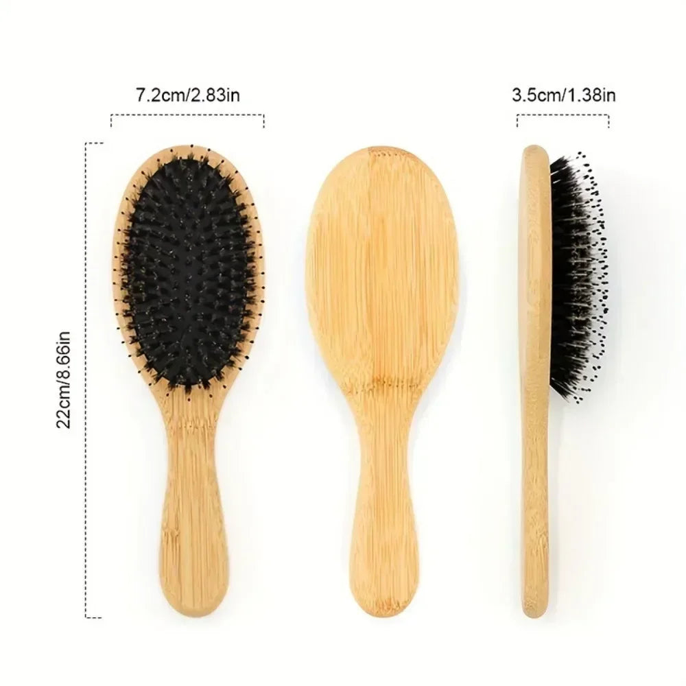Natural Bamboo Boar Bristle Hair Brush Handle Scalp Massage Comb Anti-static Hair Comb Gasbag Detangling Hair Brush Styling Tool Oasis Select
