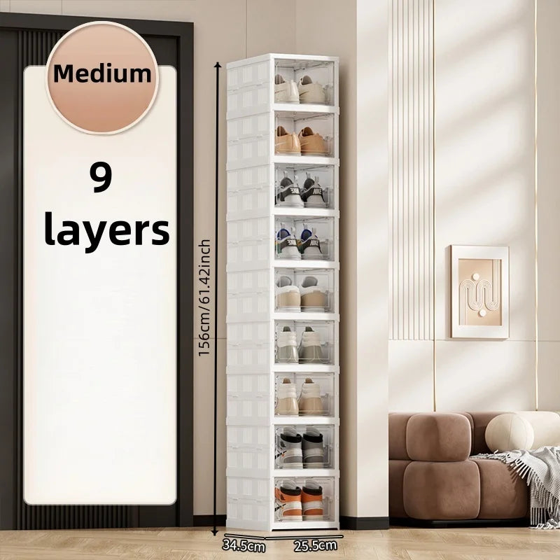 White Foldable Shoe Cabinet,3-9 Tier Heavy-Duty Storage Box for Shoes, Bags, Figurines in Living Room/Bedroom Oasis Select 9 Layers