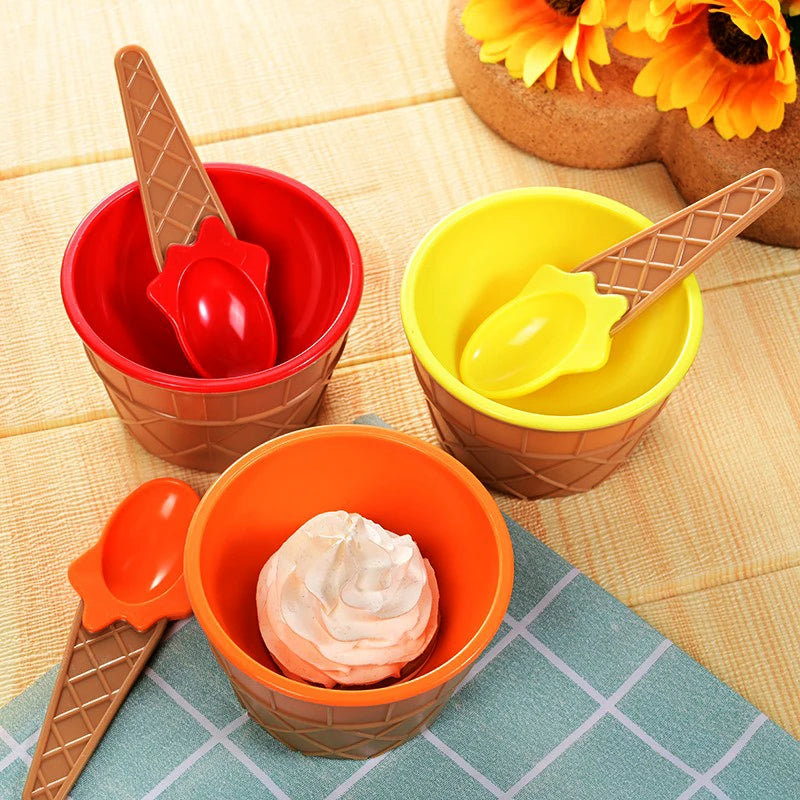 1Set New Kids Ice Cream Bowl Spoon Set Durable Children Gifts Lovely Dessert Bowl DIY Ice Cream Tools icecream bowl+spoon Oasis Select