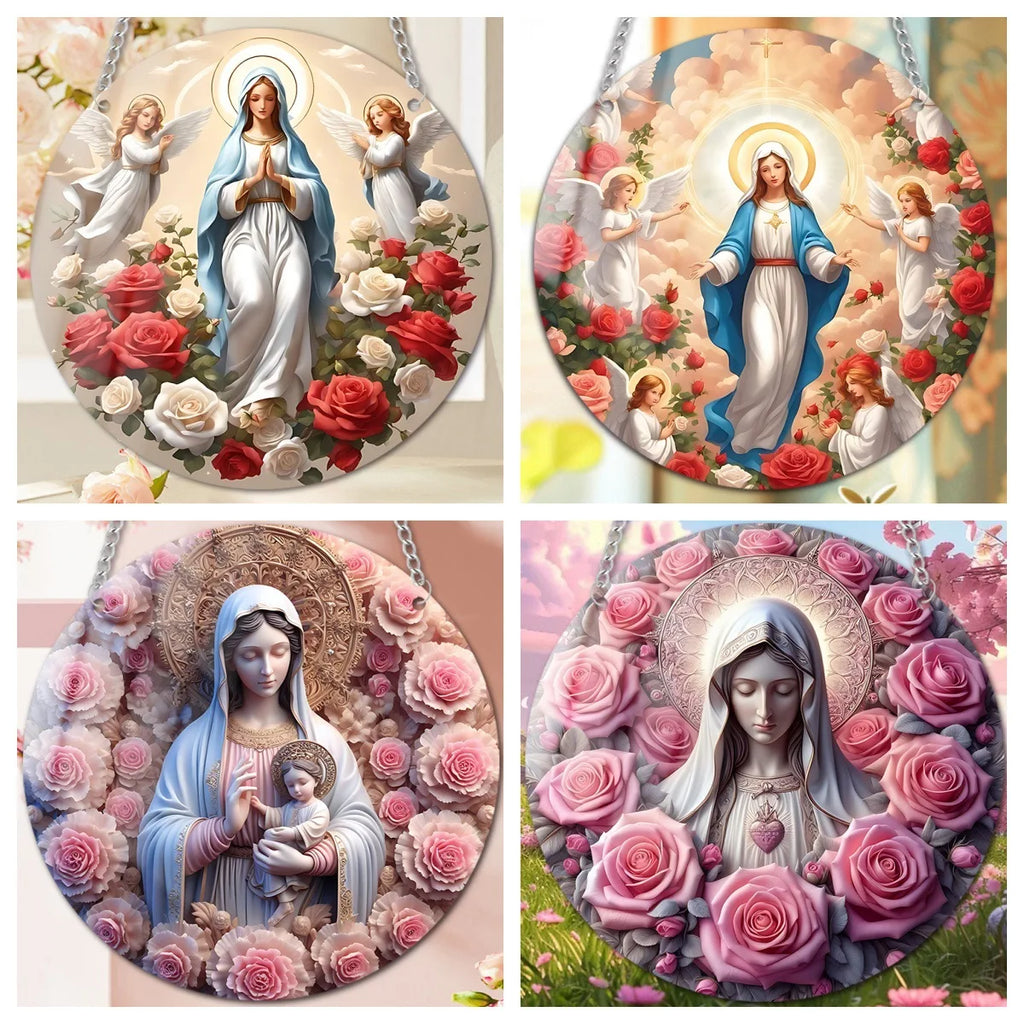 New Flower Cluster Angel Girl Warm Mother Daughter Acrylic Disc Hanging Pendant With Rope For Home Wind Chimes Decoration Oasis Select