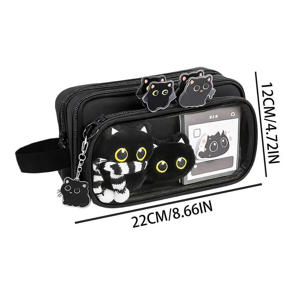 Girls Pencil Case Detachable Black Cat Storage Set Animal Pencil Case Stationery Supplies for Marker School Supplies Kids Teen Oasis Select Black