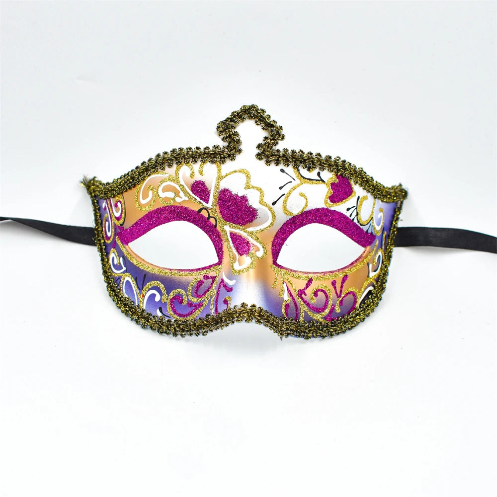 Party Bar Makeup Ball Half Face Men's Painted Gold Powder Mask Handmade Princess Mask Women's Handmade Dance Props Oasis Select Purple