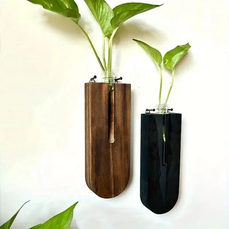 Wooden Hanging Planters Bohemia Wall Plant Propagation Terrarium Flower Tube Vase with Wood Stand, Indoor Propagator for Plants Oasis Select