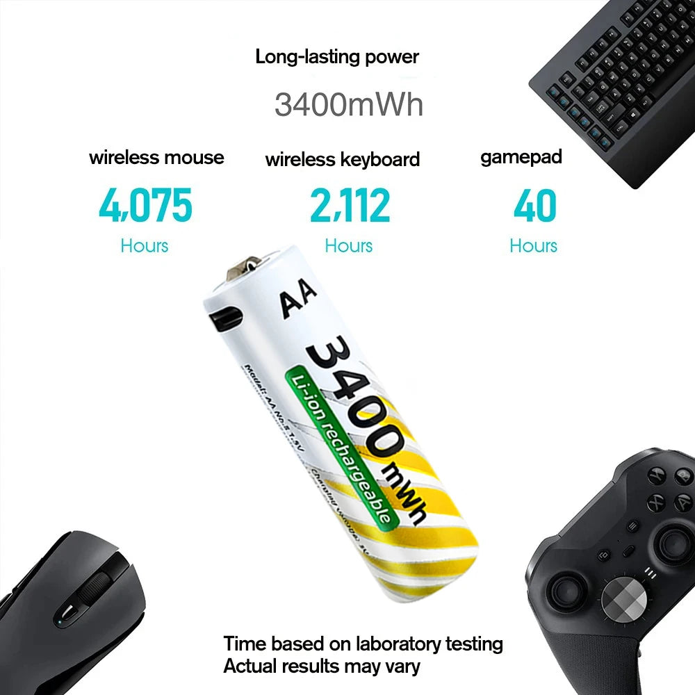 Li-ion AAA and AA Rechargeable Batteries USB Lithium-ion 3400mWh 1.5V AA Rechargeable Batteries+900mWh 1.5V AAA Battery Oasis Select
