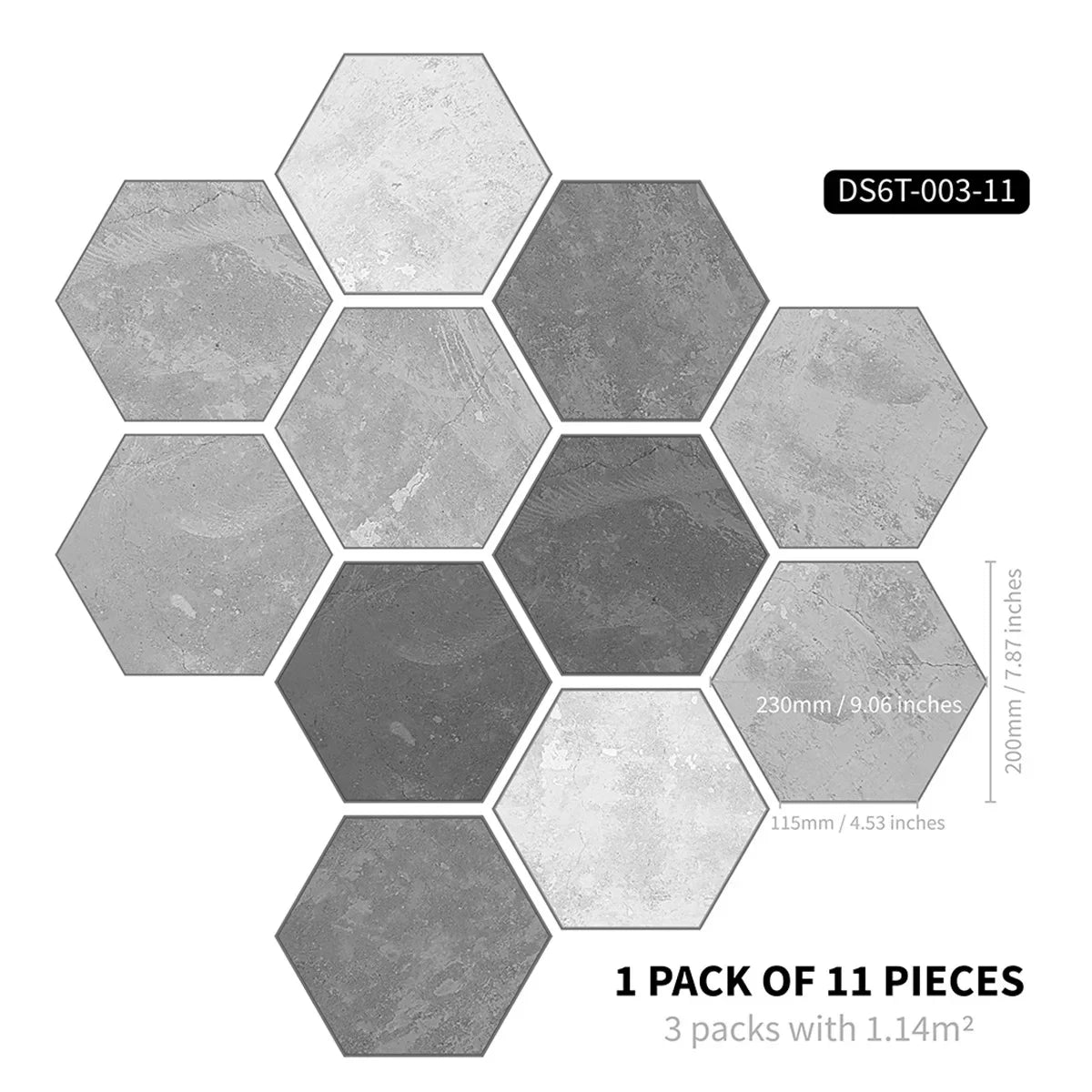Marble wood grain self-adhesive hexagonal floor stickers waterproof home decoration hexagonal art Mosaic floor stickers Oasis Select DB-6T11P-003-CC 20cm x 23cm 11pcs